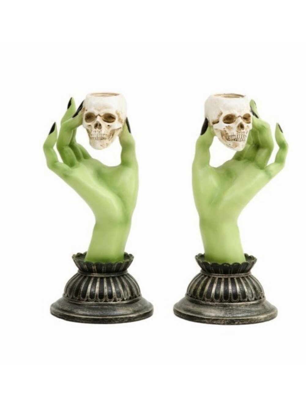 Martha Stewart Halloween Witch Hands Skulls Taper Candle Sticks Pair Holder NIB - Picture 10 of 11